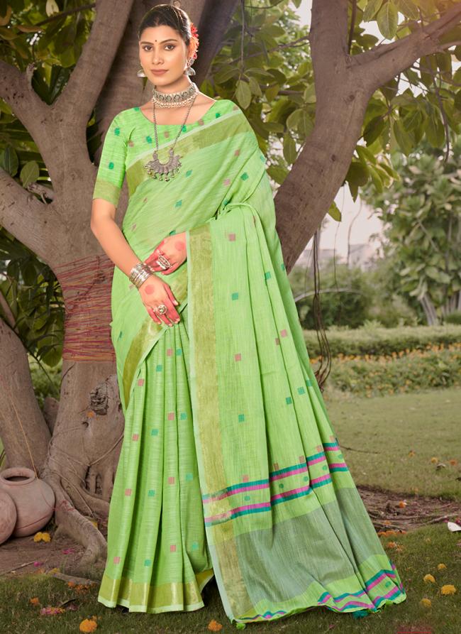 Cotton Green Casual Wear Printed Saree